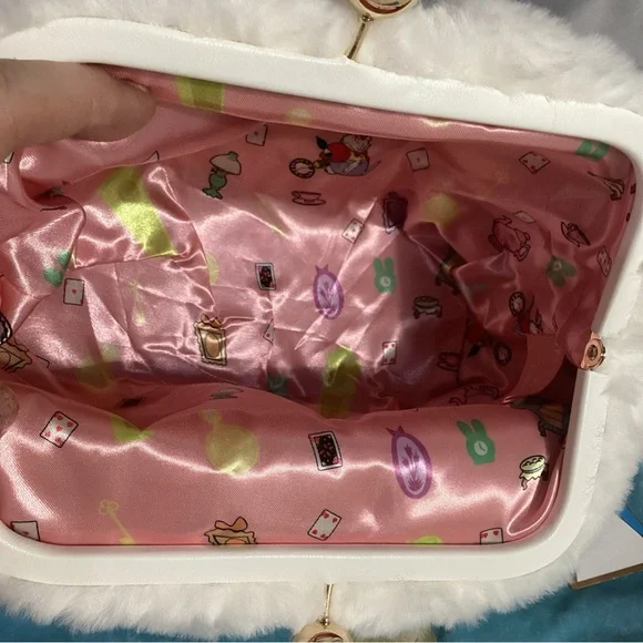 SPECTRUM Disney Alice in Wonderland White Kisslock Cosmetic Bag Clutch w/ Charm - Picture 7 of 10